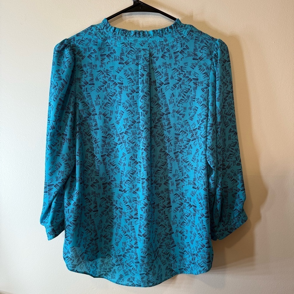 Worthington Blue Blouse with Mandarin Collar and Relaxed Fit - Picture 2 of 6